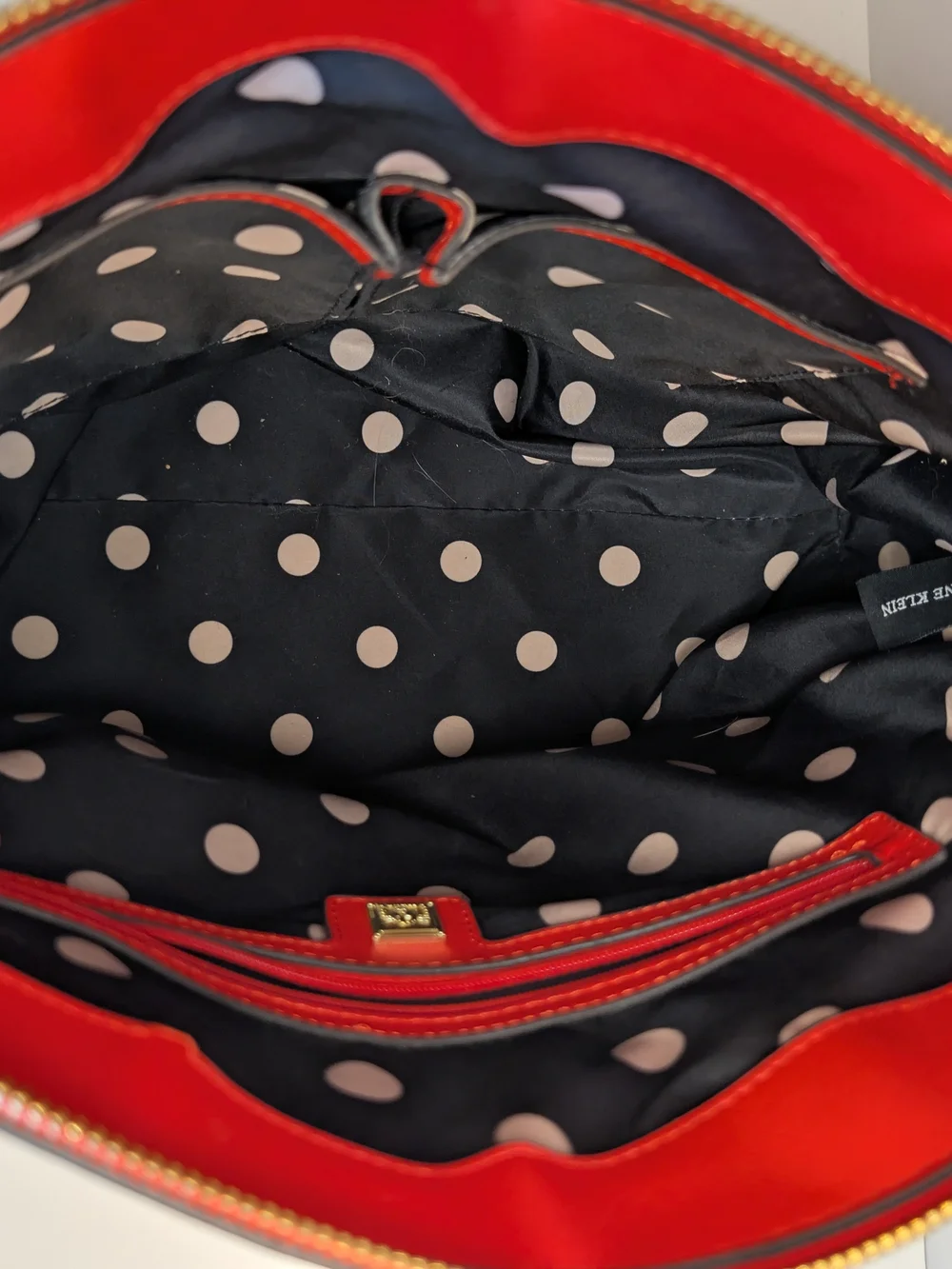 Anne Klein Red Satchel W/Top Handle Zip & Gold Hardware & Detachable Strap